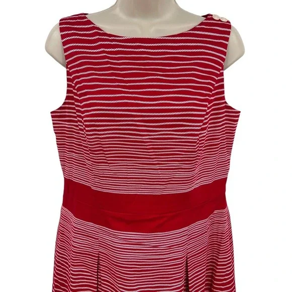 Talbots Dress 8 Medium Fit Flare Red White Stripe Sailor Nautical Cotton $179 - Picture 4 of 7